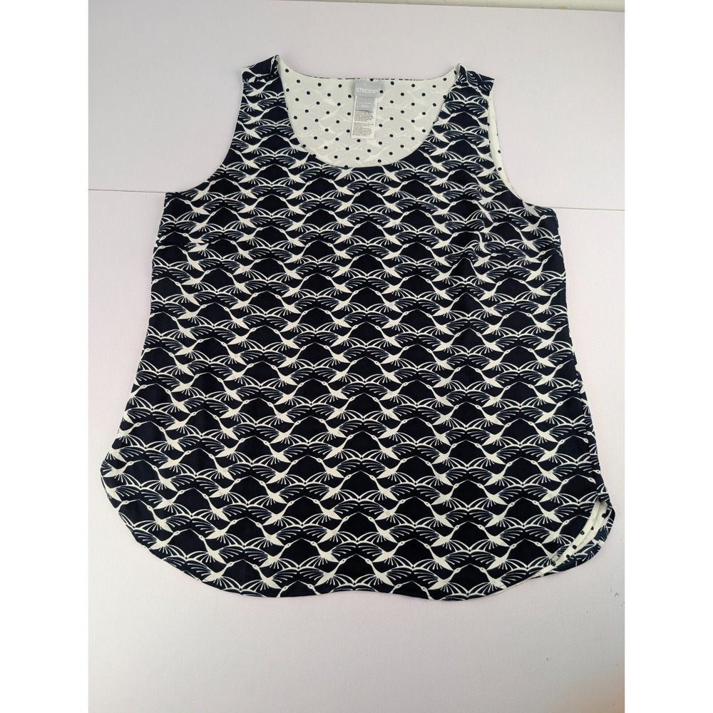 Chico's Top Women's Size 1 Blue White 2 in 1 Reversible Sleeveless Tank Top